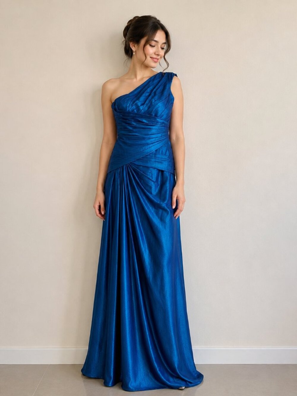Princess Romy One Shoulder Prom Formal Dress | Pleated Draped Mock Wrap Gown